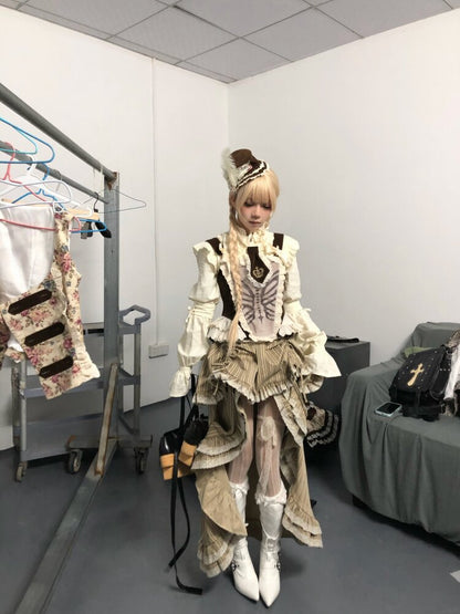 Stripe Lace Drawstring Cake Skirt【s0000015618】