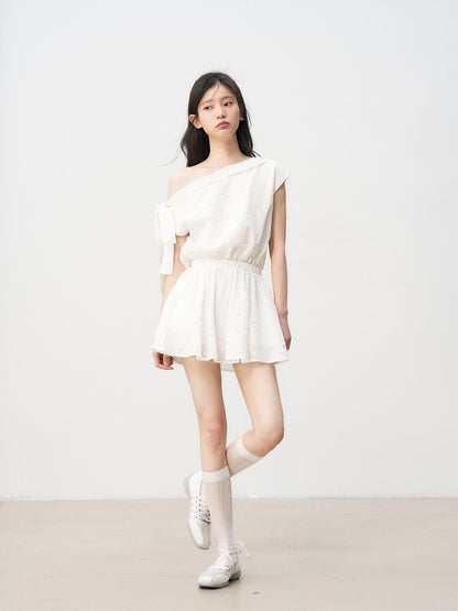 French Hollow Flower Slant Shoulder Dress【s0000013236】