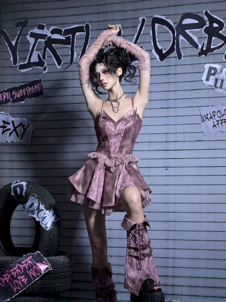 Embroidered Sequins Denim Girl Punk Style Slip Dress【s0000014023】