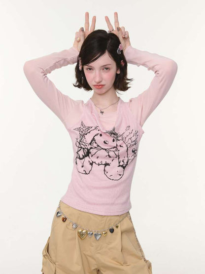 Rabbit Print Slim Halterneck Top【s0000015436】