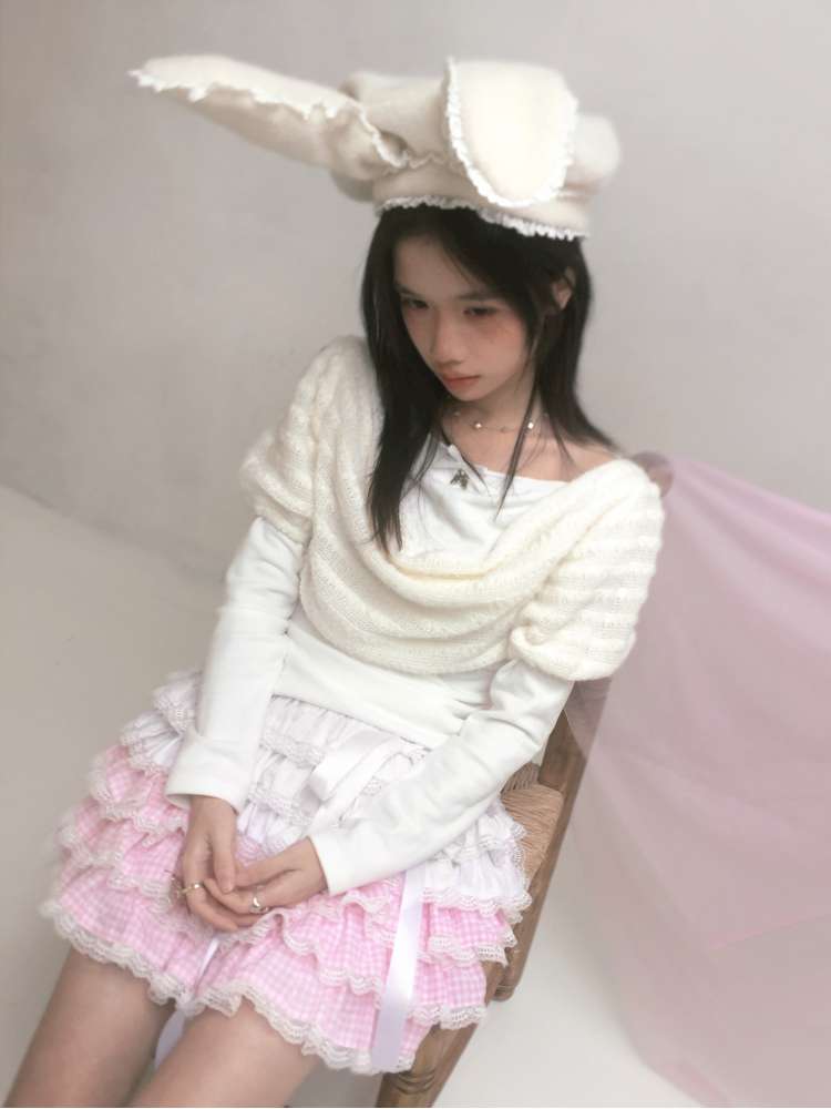 Pink Grid Gradient Lace Short Skirt【s0000014940】