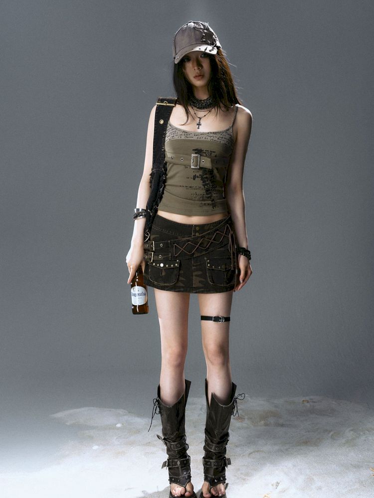 Belt Buckle Patchwork Cami Tank Top【s0000012641】