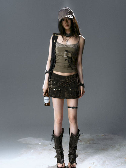 Belt Buckle Patchwork Cami Tank Top【s0000012641】