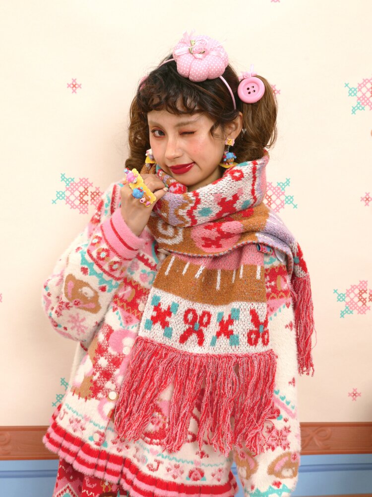 Soft Knit Bunny Fringe Long Scarf【s0000015563】