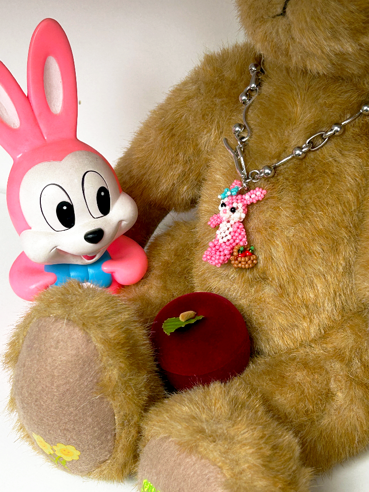Handmade Pink Beaded Bunny Necklace【s0000016188】