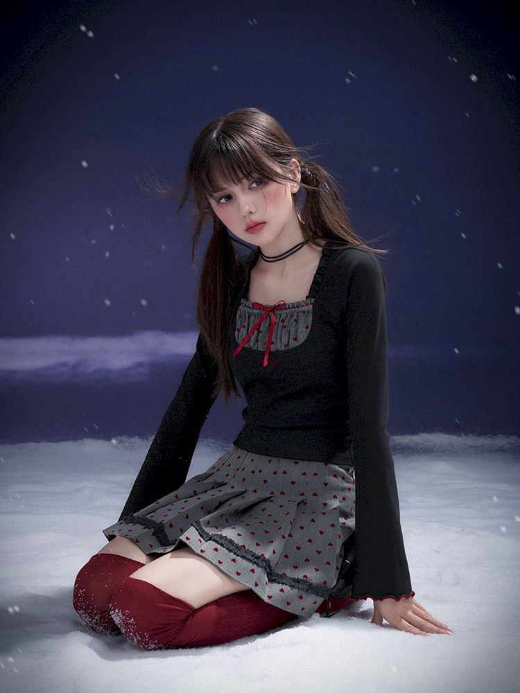 Red Sweetheart Patchwork Top【s0000011657】