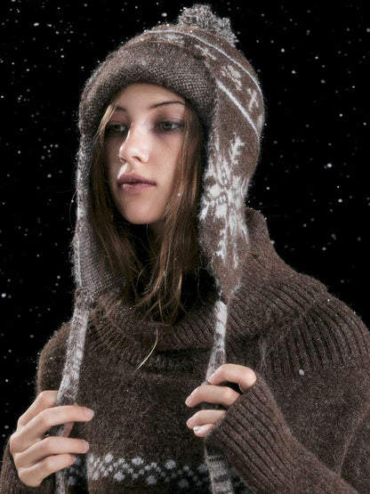 Striped Snowflake Ear Protection Beanie【s0000014672】