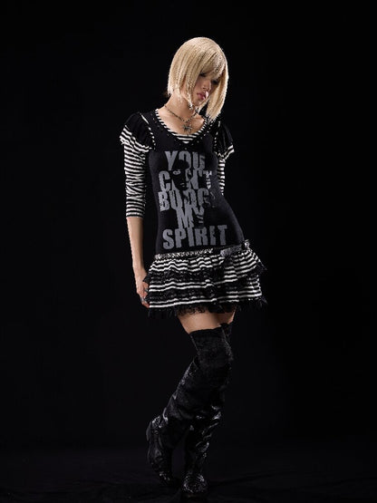 Patchwork Riveted Printed Dress【s0000018504】