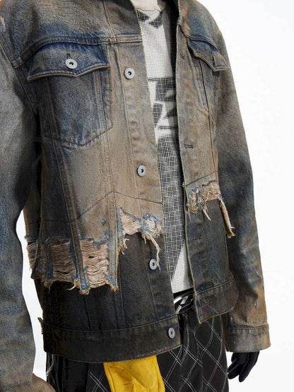 Destroyed Panelled Denim Jacket【s0000015180】