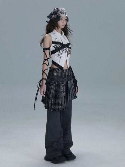 Layered Plaid Patchwork Culottes【s0000016722】