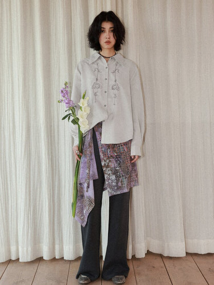 Suede Embroidered Lantern Sleeve Top【s0000015461】