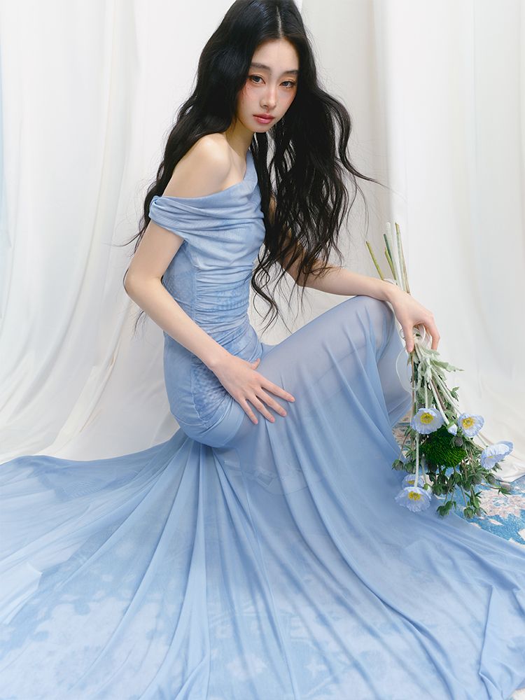Tansparent a-line tulle dress【s0000012149】