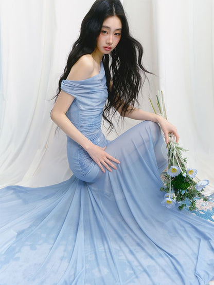 Tansparent a-line tulle dress【s0000012149】
