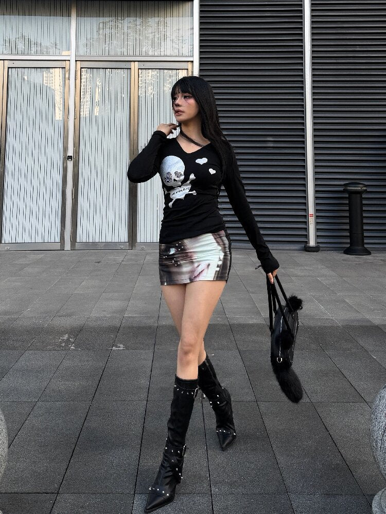 Digital Print Riveted A-Line Skirt【s0000018311】