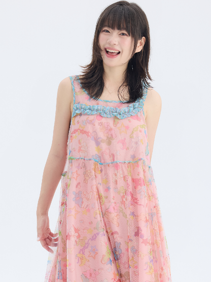 Rabbit Mesh Asymmetrical Strap Dress【s0000017691】