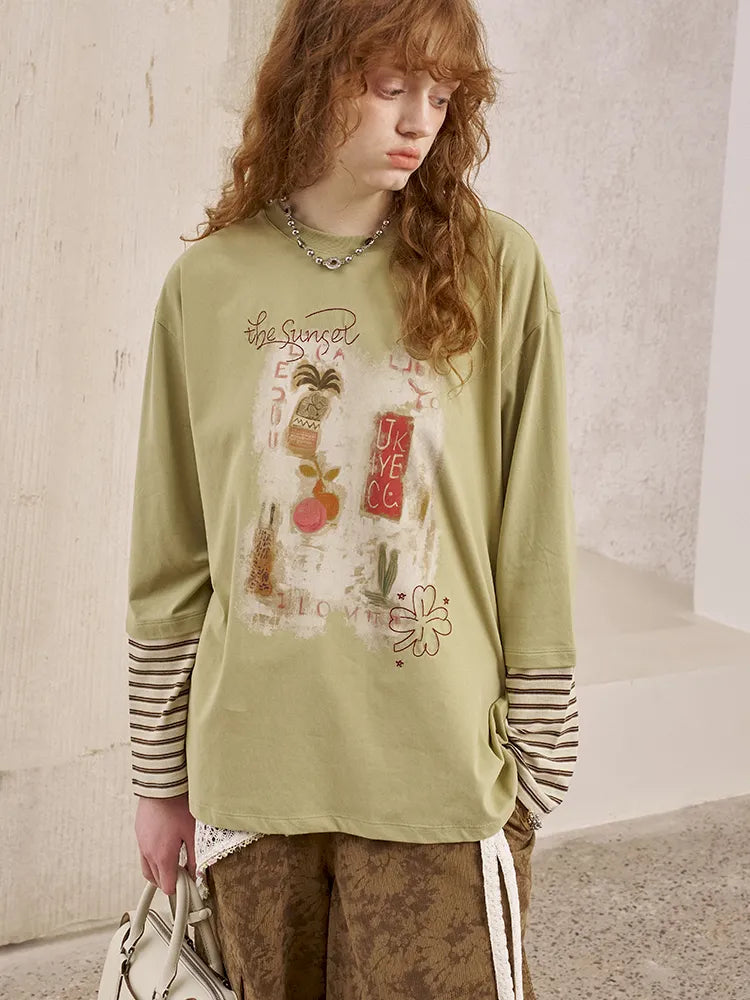 Patchwork Oversized Long-Sleeve T-Shirt【s0000014044】