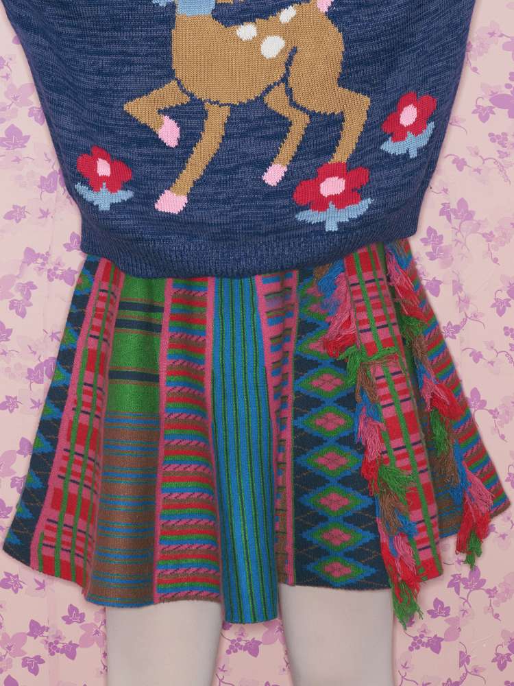 Color Knit Tassel Pleated Skirt【s0000015028】