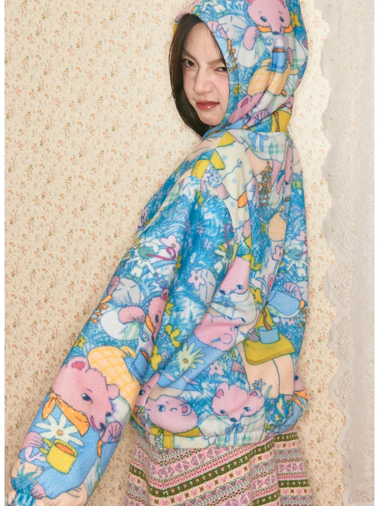 Bear Print Hooded Fleece Jacket【s0000014150】