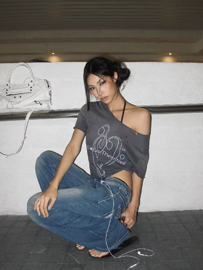 Heavy Wash Cut Neckline Short-Sleeve Tee【s0000018269】