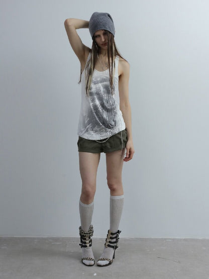 Silver Sequin Print U Neck Vest【s0000016566】