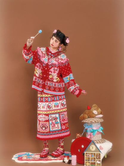 Red Fair Island Mink Knit Cardigan【s0000015591】