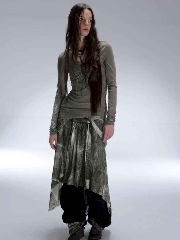 Mysterious Castle Print Mesh Skirt【s0000014716】