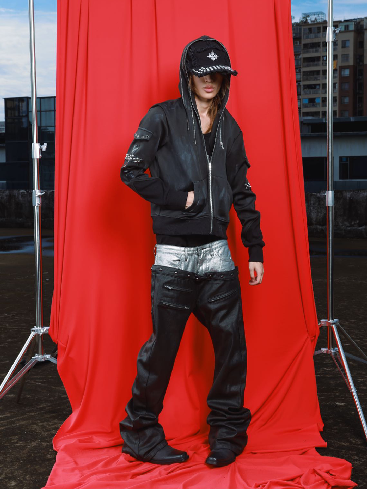 Washed Damaged Leather Zip Hoodie【s0000019112】