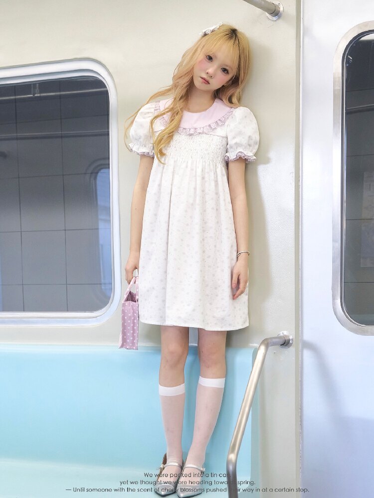 Purple Floral Puff Sleeve Dress【s0000016363】