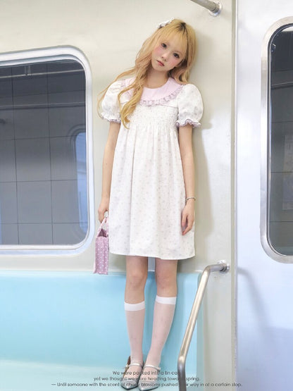Purple Floral Puff Sleeve Dress【s0000016363】