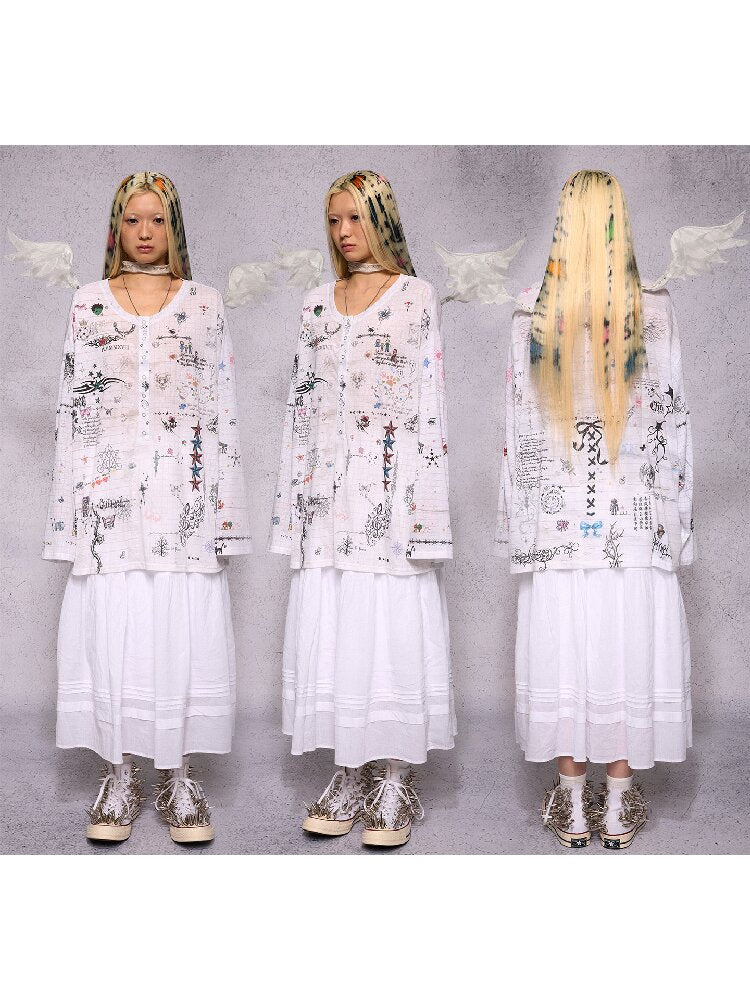 Manuscript Print Long Sleeve【s0000019143】