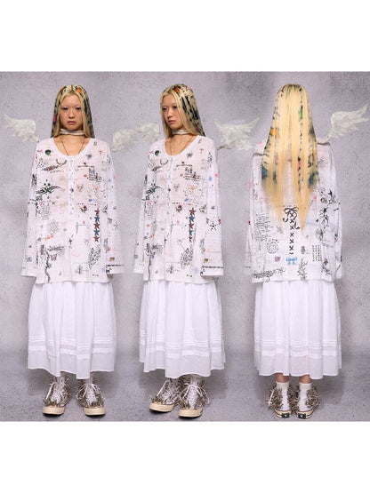 Manuscript Print Long Sleeve【s0000019143】