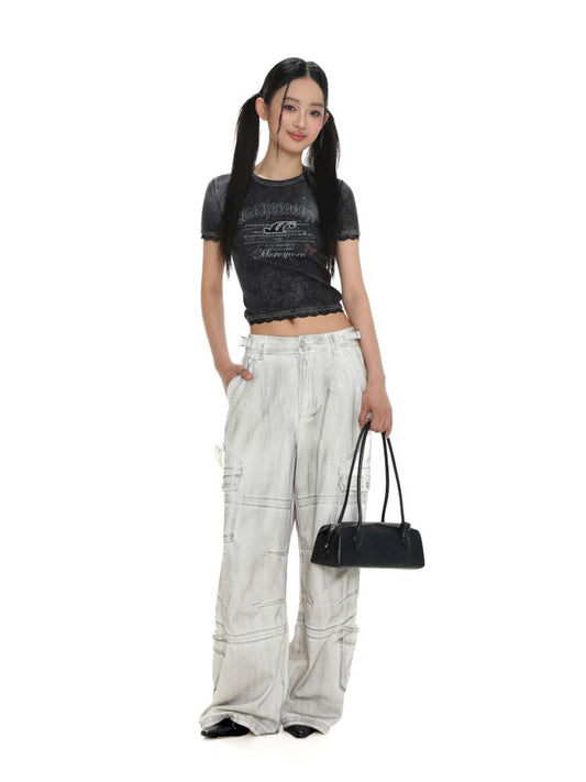 Lace Slim glitter short T-shirt【s0000008652】