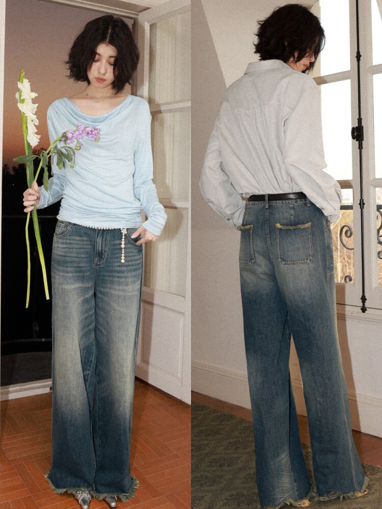 Retro Cat Whiskers Washed Jeans【s0000015463】