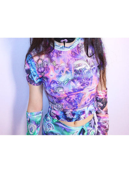 Y2K Subculture Mesh Print T Shirt【s0000017712】