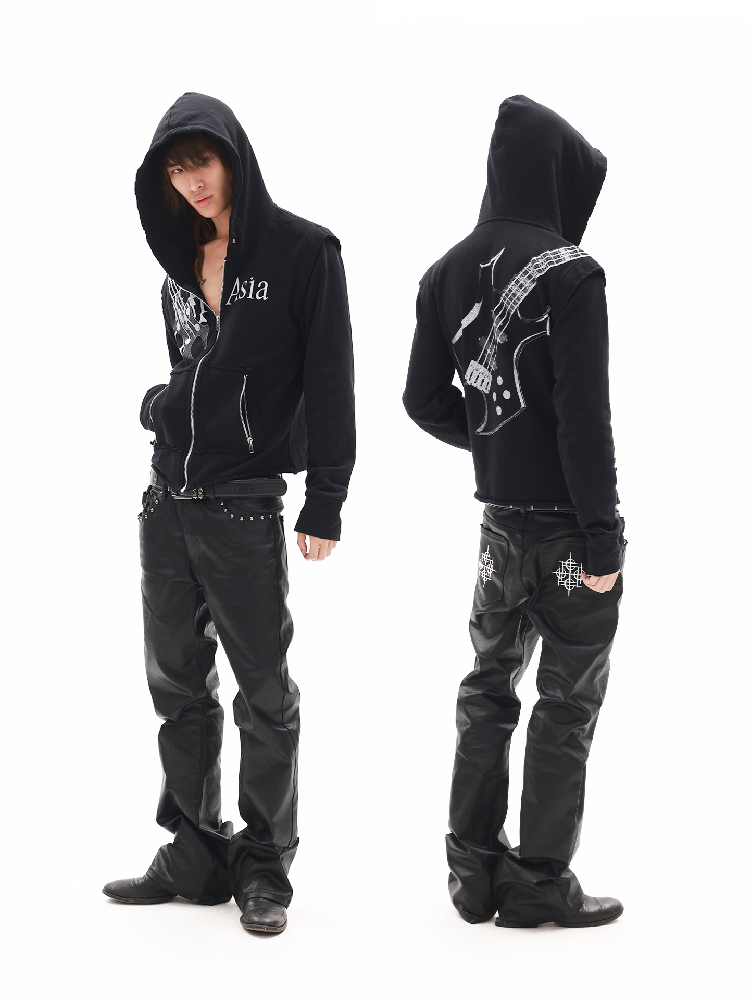 Silver Foil Dark Metallic Zip Hoodie【s0000018363】