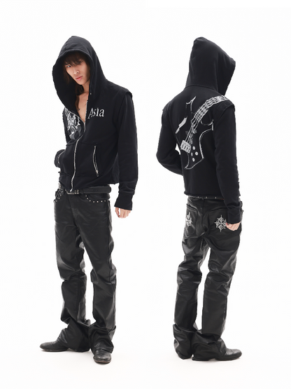 Silver Foil Dark Metallic Zip Hoodie【s0000018363】