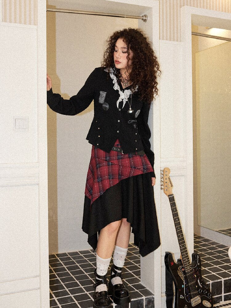 Punk Plaid Patchwork Irregular Skirt【s0000017899】