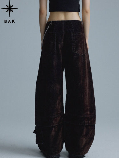Mottled Velvet Buttoned Wide-Leg Pants【s0000018557】
