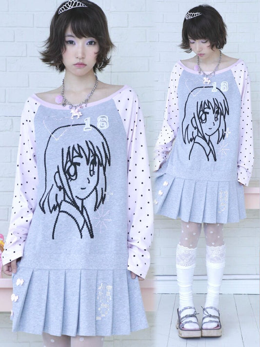 Pink Gray Pixel Pleated Dress【s0000016545】