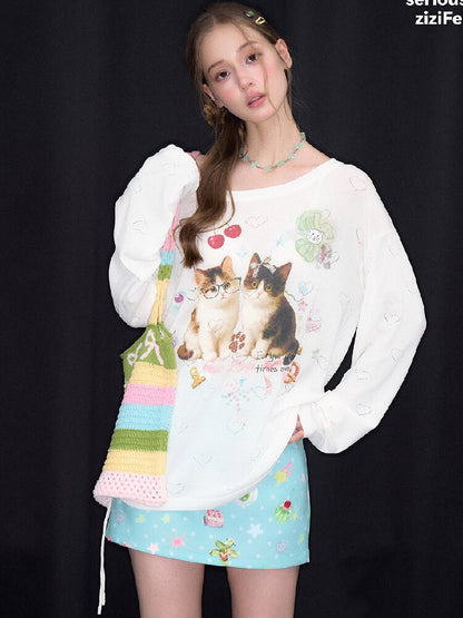 Summer Cat Heart Long Sleeve T Shirt【s0000017162】