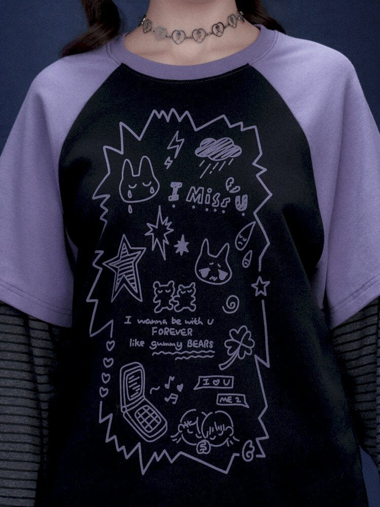Graffiti Fake Two Purple T-Shirt【s0000015445】