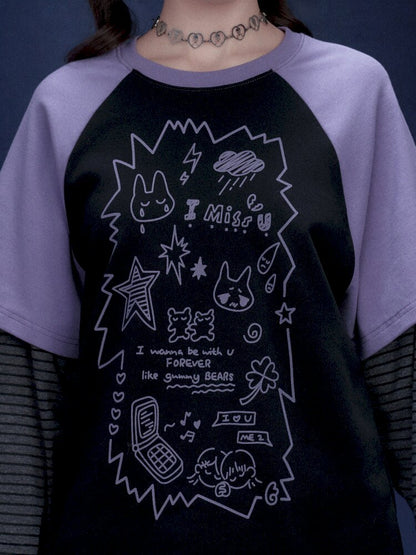 Graffiti Fake Two Purple T-Shirt【s0000015445】