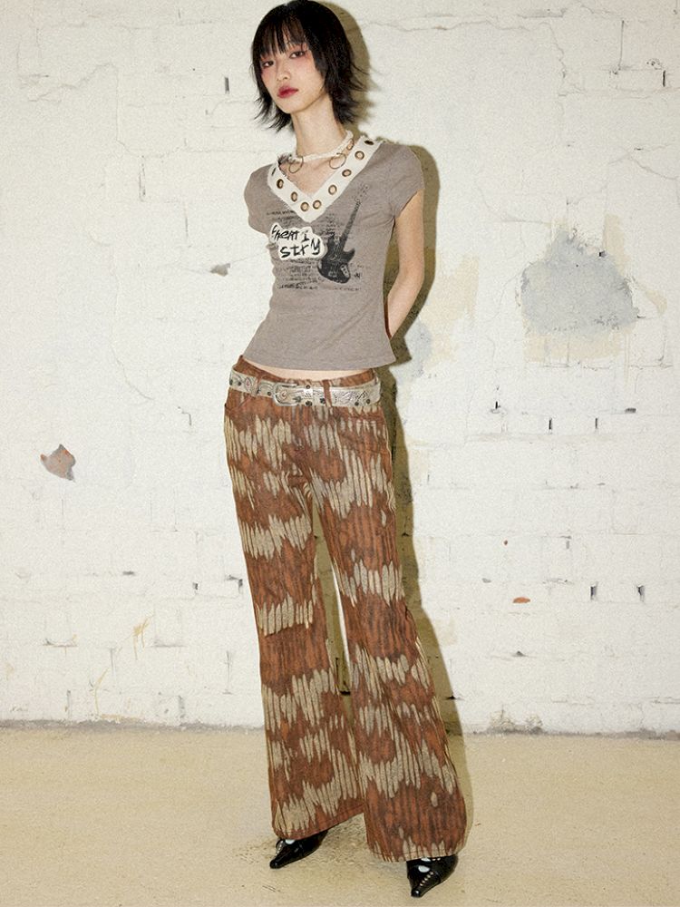 Retro Printed Bell-Bottom Pants【s0000012952】