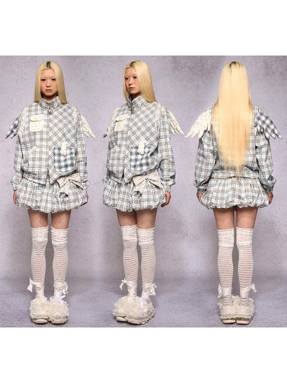 Plaid Patchwork Rhinestone Jacket【s0000019134】