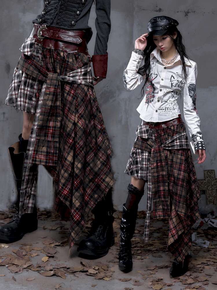 Patchwork Plaid Shirt Dress Skirt【s0000014473】