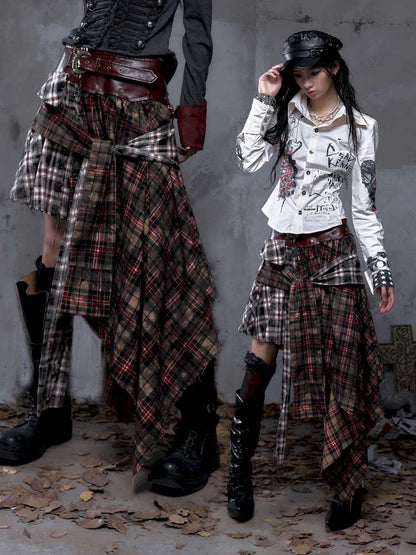 Patchwork Plaid Shirt Dress Skirt【s0000014473】