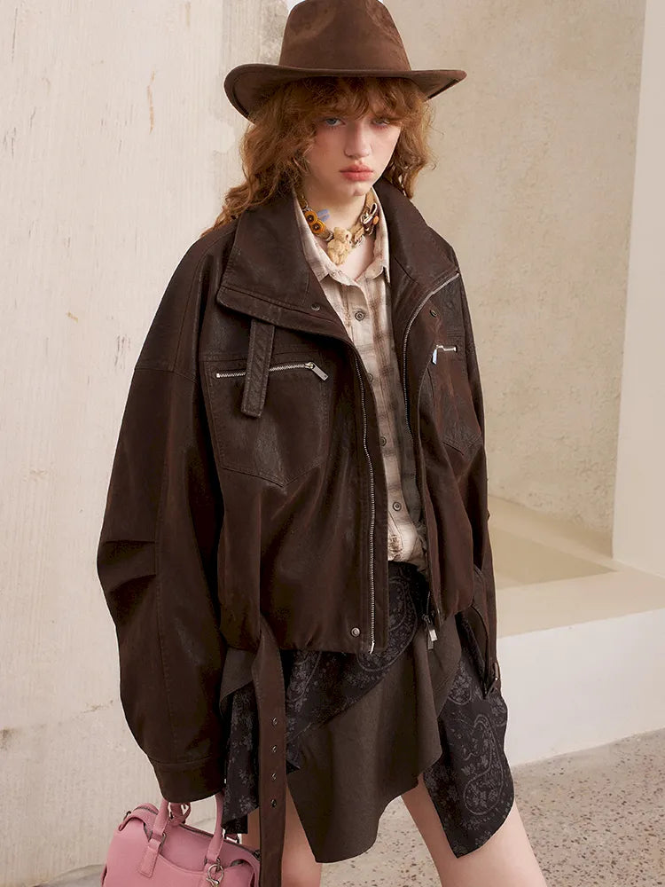 Stand Collar Motorcycle Leather Jacket【s0000014042】
