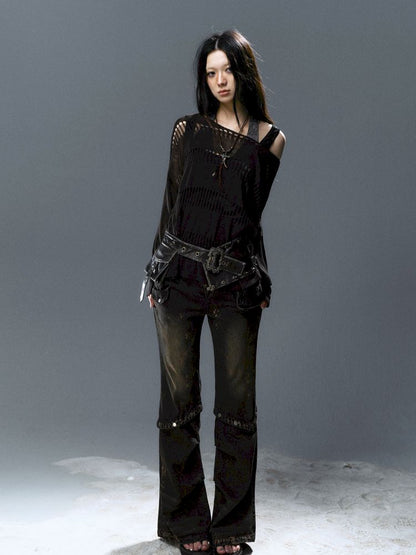 Raglan Cutout Knit Cowl Top【s0000012640】