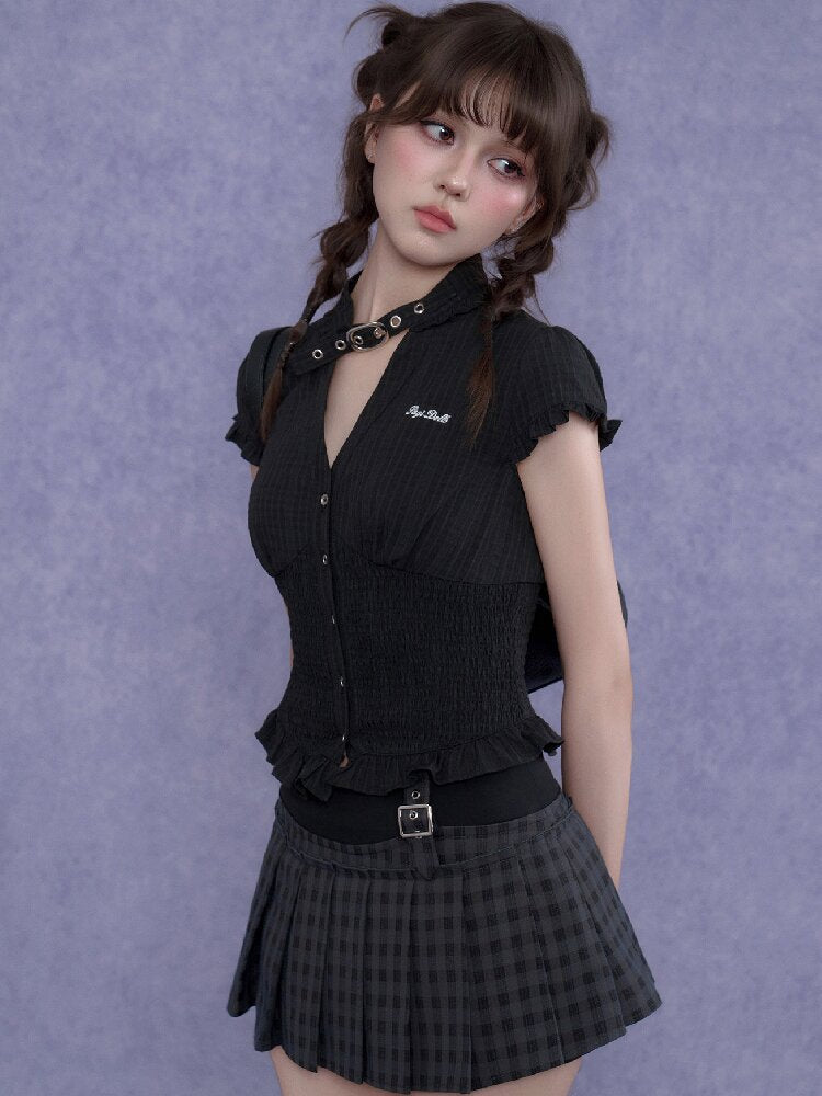 Short Style Plaid Pleated Skirt Pants【s0000017283】