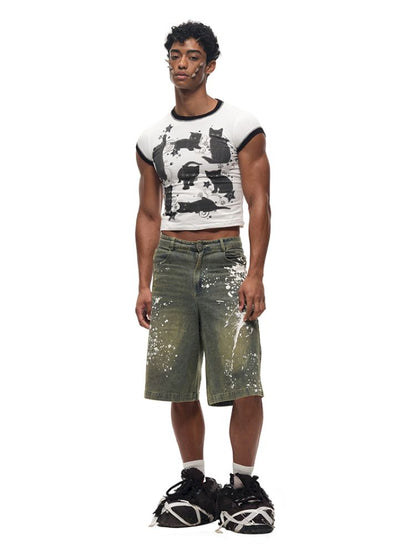 Black Cat Print Short Sleeve T-Shirt【s0000012587】